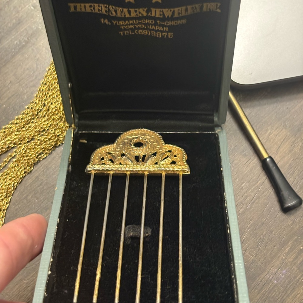 Vintage Gold Hair Comb with Intricate Design from Japan